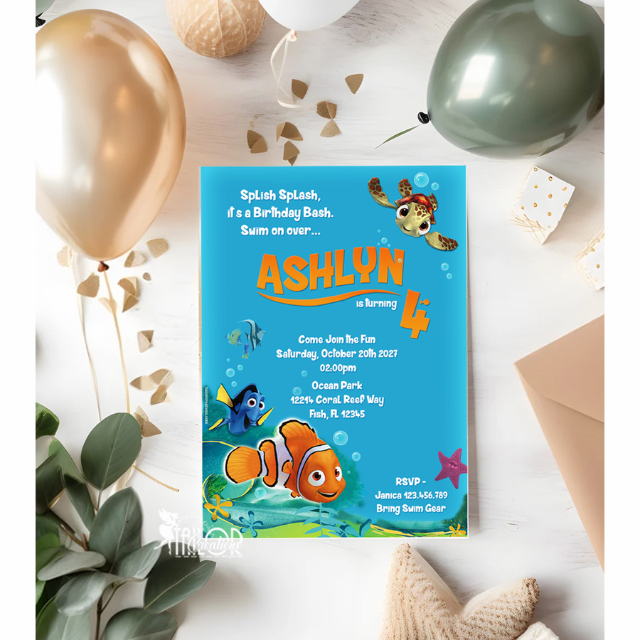 Finding Nemo Custom Printable Invitations - Under the Sea Ocean Theme Invitations