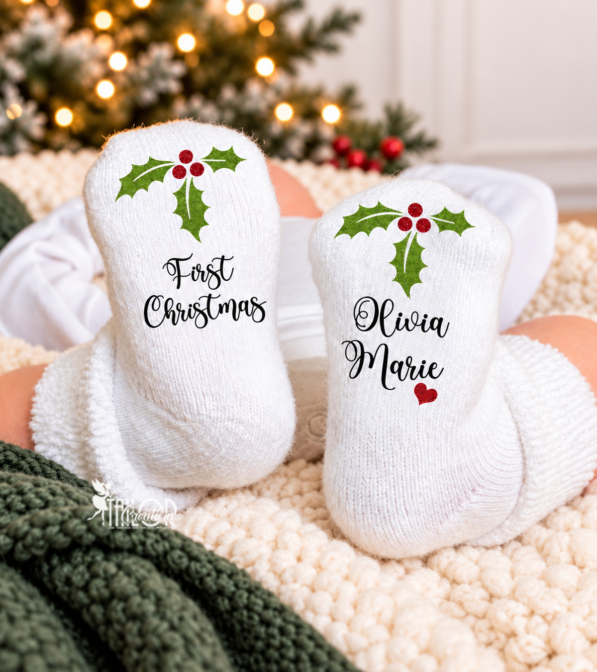 First Christmas Custom Newborn Baby Socks - Baby Holiday Announcement Socks Gift Box