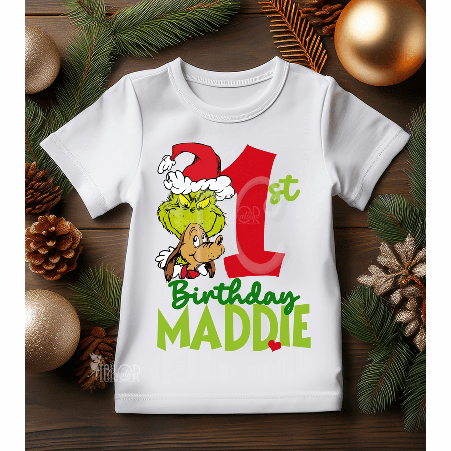 First Grinchmas Birthday Tee Shirt - Grinch Birthday Tee Shirt for Girls Boys Outfit