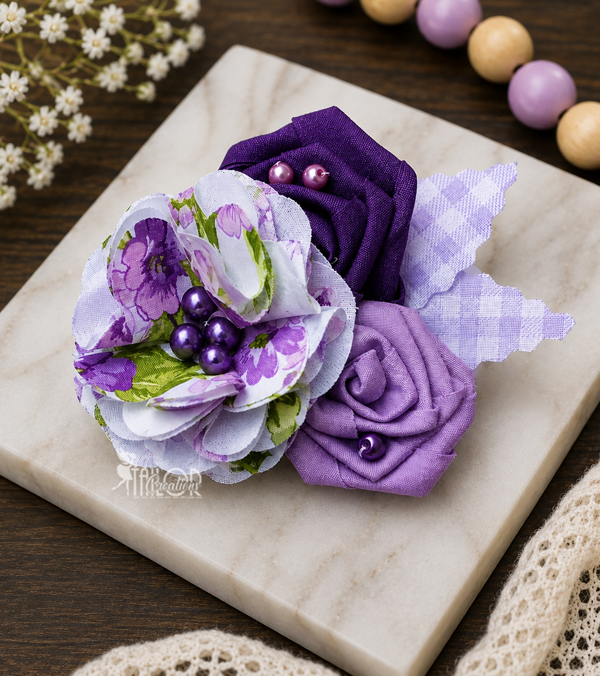 Floral Purple and Lavender Fabric Cluster Hair Clip - Boutique Hair Accessories for Kids and Adults