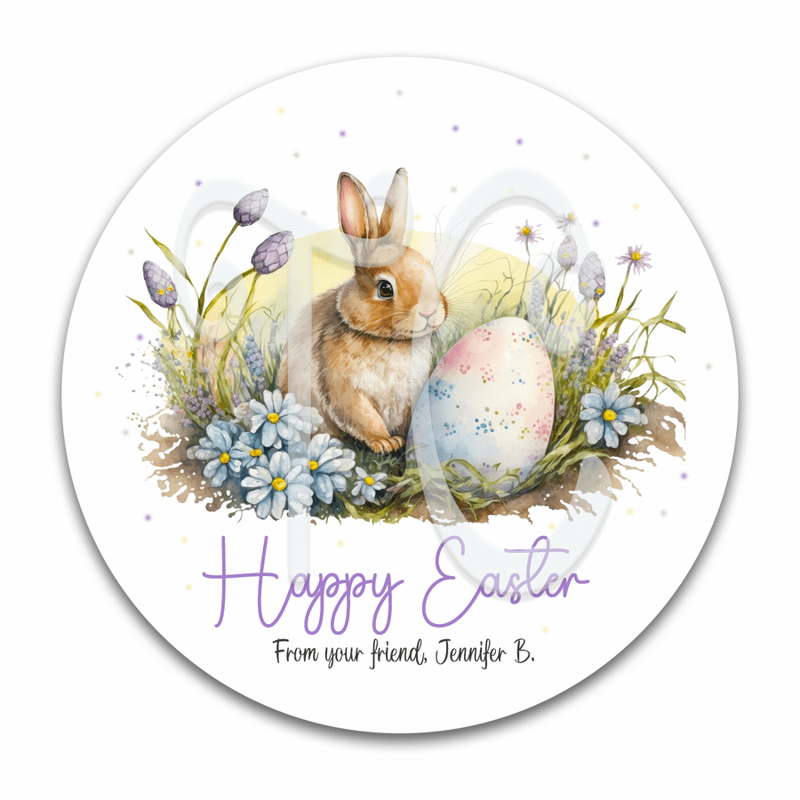 Easter Bunny Rabbit Floral Watercolor Custom Gift Tag Round Label Stickers Thank You Favors Invitation Greeting Card Envelope Seals Basket
