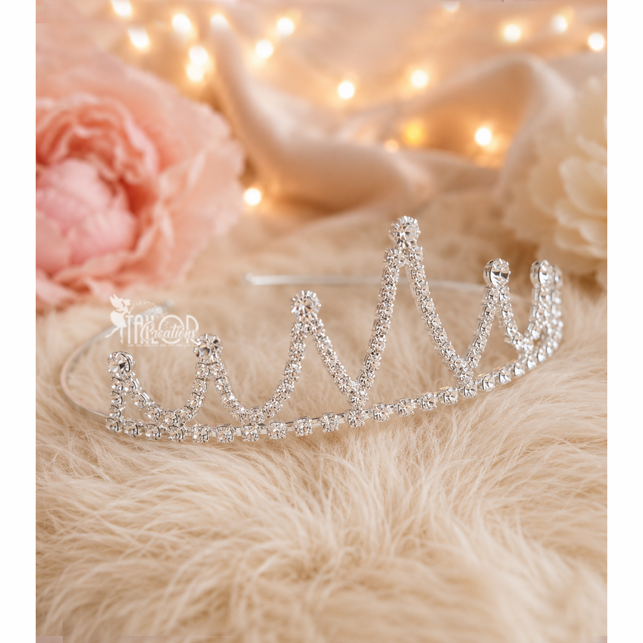 Flower Girl Rhinestone Silver Crystal Tiara - Birthday Princess Crown for Girls
