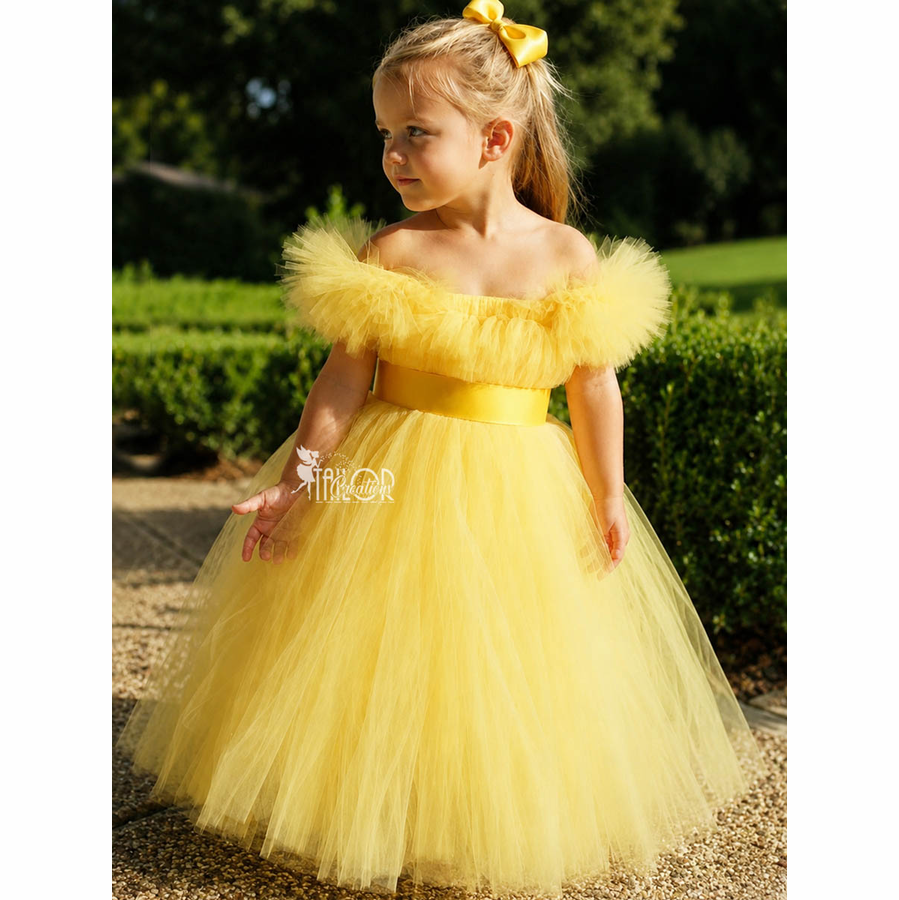 Flower Girl Yellow Tutu Dress - Off Shoulder Baby Toddler Flower girl Dress