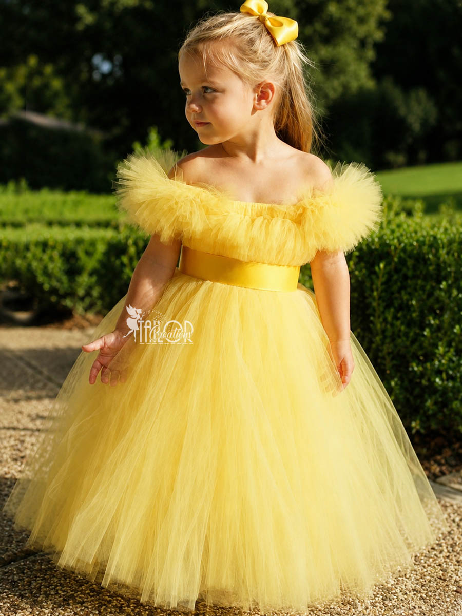 Flower Girl Yellow Tutu Dress - Off Shoulder Baby Toddler Flower girl Dress