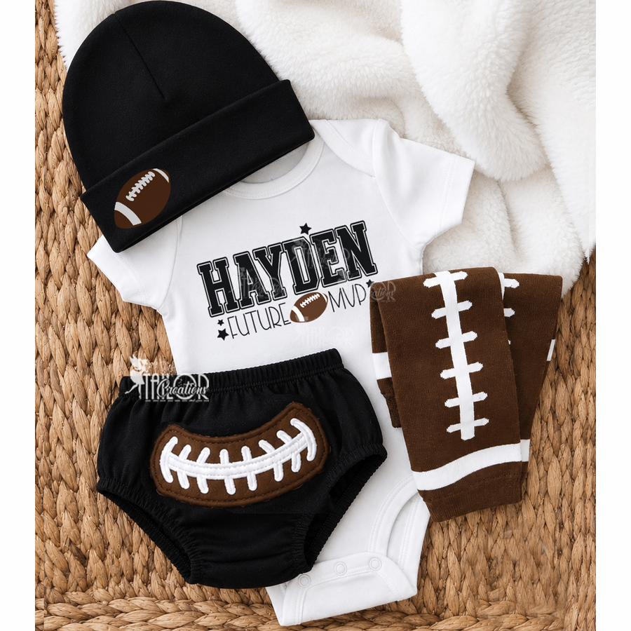 Football Baby Boy Bodysuit Outfit - Custom Football Baby Boy Gift Box Set