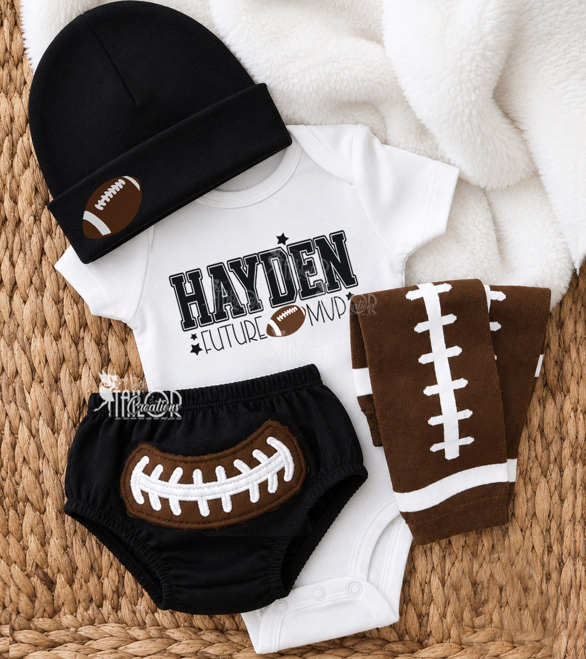 Football Baby Boy Bodysuit Outfit - Custom Football Baby Boy Gift Box Set