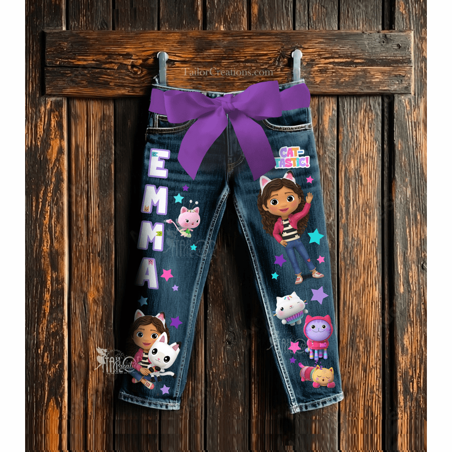Gabby Dollhouse Custom Denim Jeans - Gabbys Dollhouse Pants - Custom Pants Girls