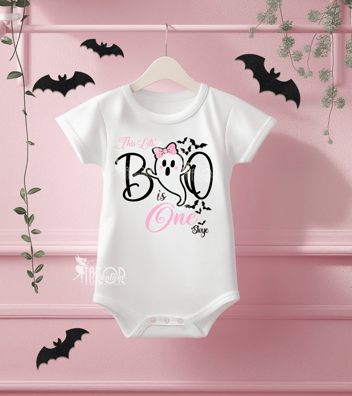 Ghost Boo Halloween Birthday Pink Black Bodysuit Shirt Onesie - Spooky One Pink Ghost Outfit