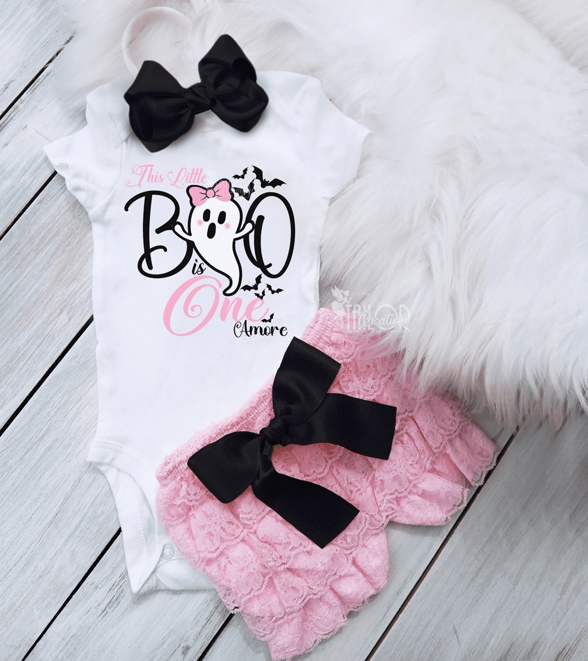 Ghost First Birthday Pink and Gold Outfit - Ghost Cake Smash Pink & Black Outfit