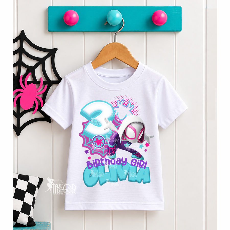 Ghost Spider Personaized Birthday Tees Shirt - Disney Marvel Spidey Girl Birthday Outfit Ideas