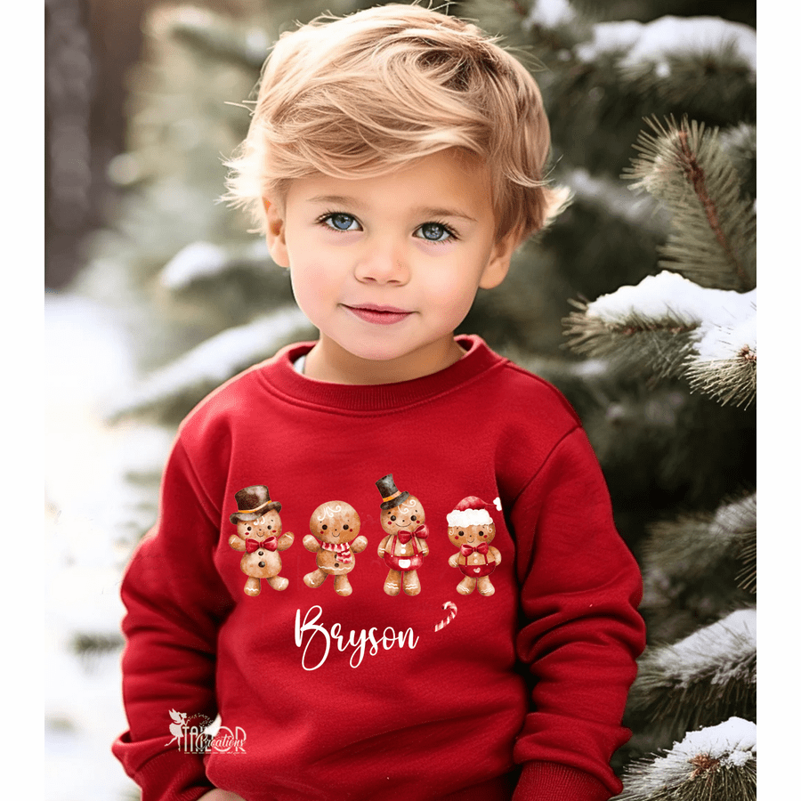 Gingerbread Christmas Name Tee Sweater Toddler Boys- Gingerbread Custom Sweatshirt Kids