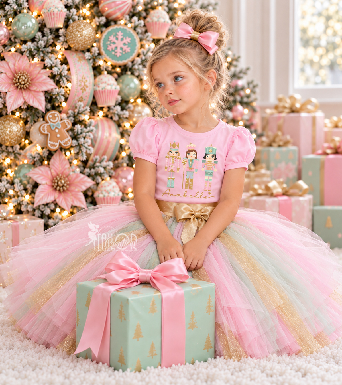 Girl Nutcracker Pink Tutu Outfit - Girls Christmas Dress - Sugar Plum Floor Length Fairy Tutu Skirt 