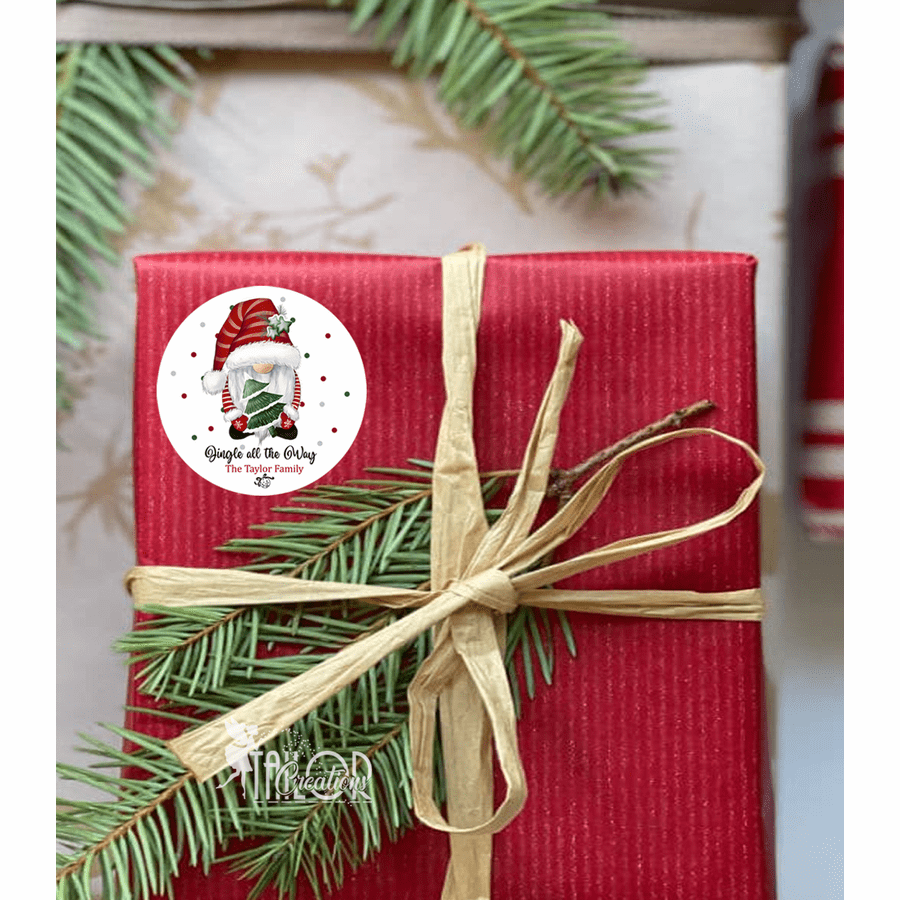 Gnome Merry Christmas Custom Gift Tag Labels  Stickers - Gnome Personalized Holiday Stickers