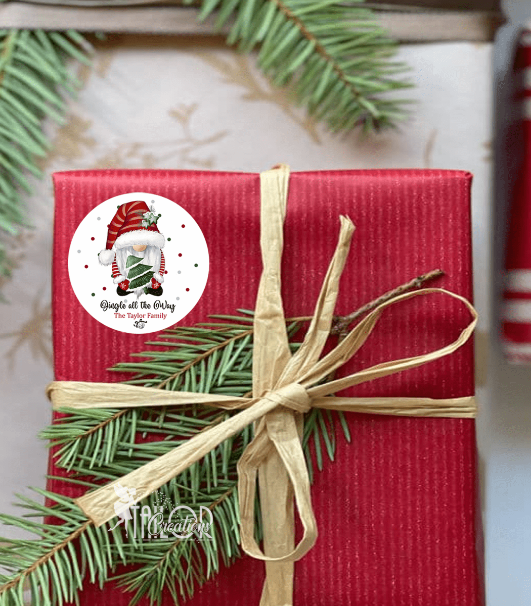 Gnome Merry Christmas Custom Gift Tag Labels  Stickers - Gnome Personalized Holiday Stickers