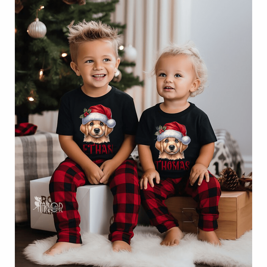 Golden Retriever Puppy Dog Custom Name Tee Shirt for Kids - Christmas Dog Sweatshirt for Toddler