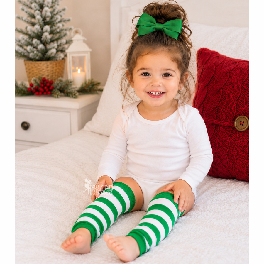 Green and White Striped Leg Warmers for Baby and Toddler Girls - Green Leg Warmers
