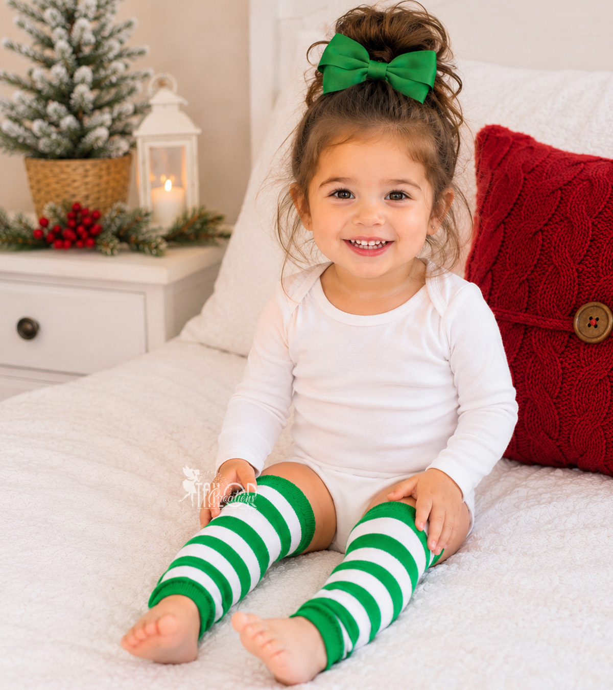 Green and White Striped Leg Warmers for Baby and Toddler Girls - Green Leg Warmers