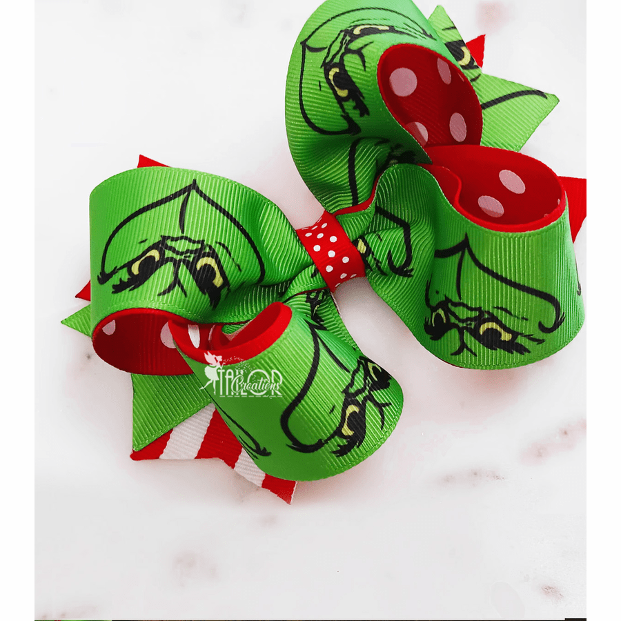 Grinch Boutique Hair Bow for Toddler Girls  Grinch Stacked Bow Clip for Toddlers