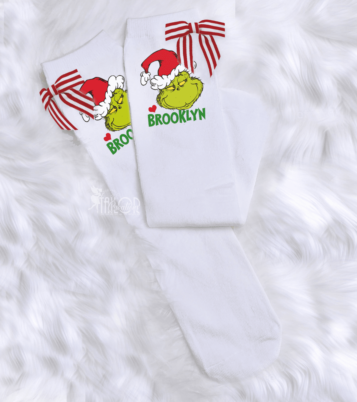 Grinch Bow Knee High Custom Socks - Grinch Toddler Socks for Kids