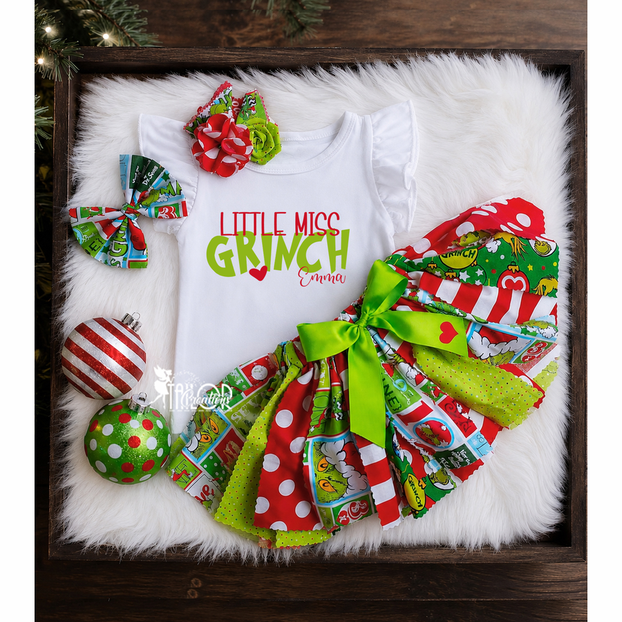 Grinch Christmas Outfit Tutu Dress for Girls - Custom Grinch Birthday Outfit