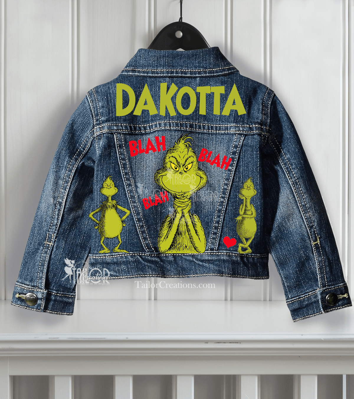 Grinch Denim Jacket - Grinch Jean Jacket for Kids Adults - Custom Denim Jacket