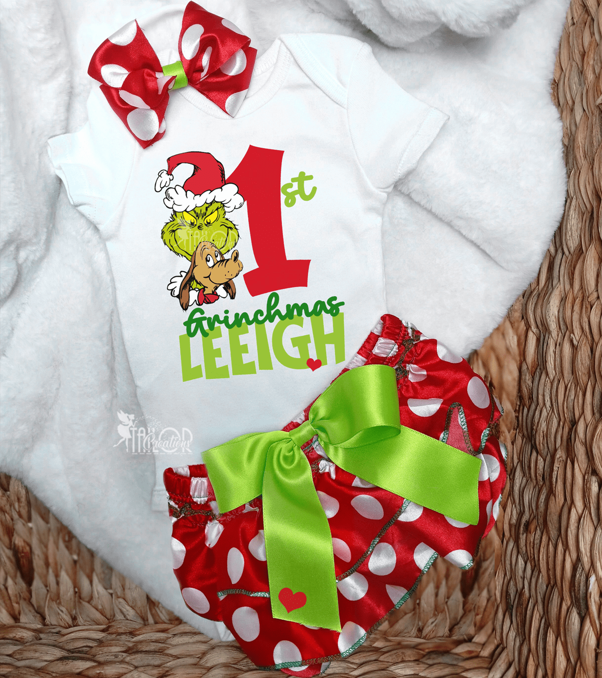 Grinch First Birthday Party Outfit for Girls - First Grinchmas Outfit Bloomer Bodysuit