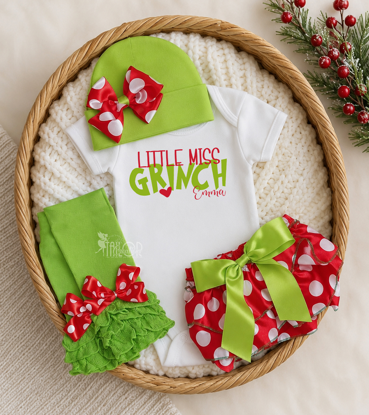 Grinch Frist Grinchmas Newborn Baby Girl Outfit - First Christmas Whoville Theme Outfit