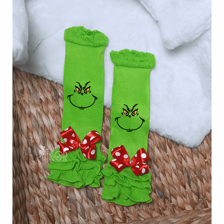 Grinch Leg Warmers - Grinch Bow Leg Warmers Set - Grinch Baby Toddler Leg Warmers