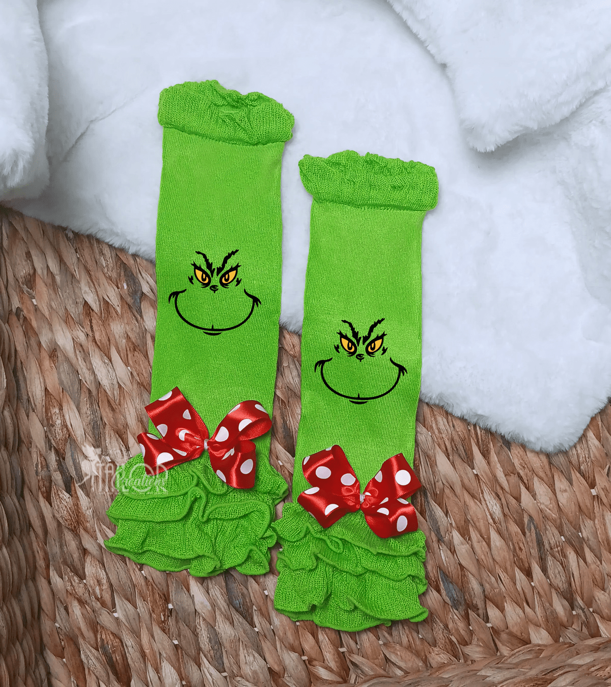 Grinch Leg Warmers - Grinch Bow Leg Warmers Set - Grinch Baby Toddler Leg Warmers
