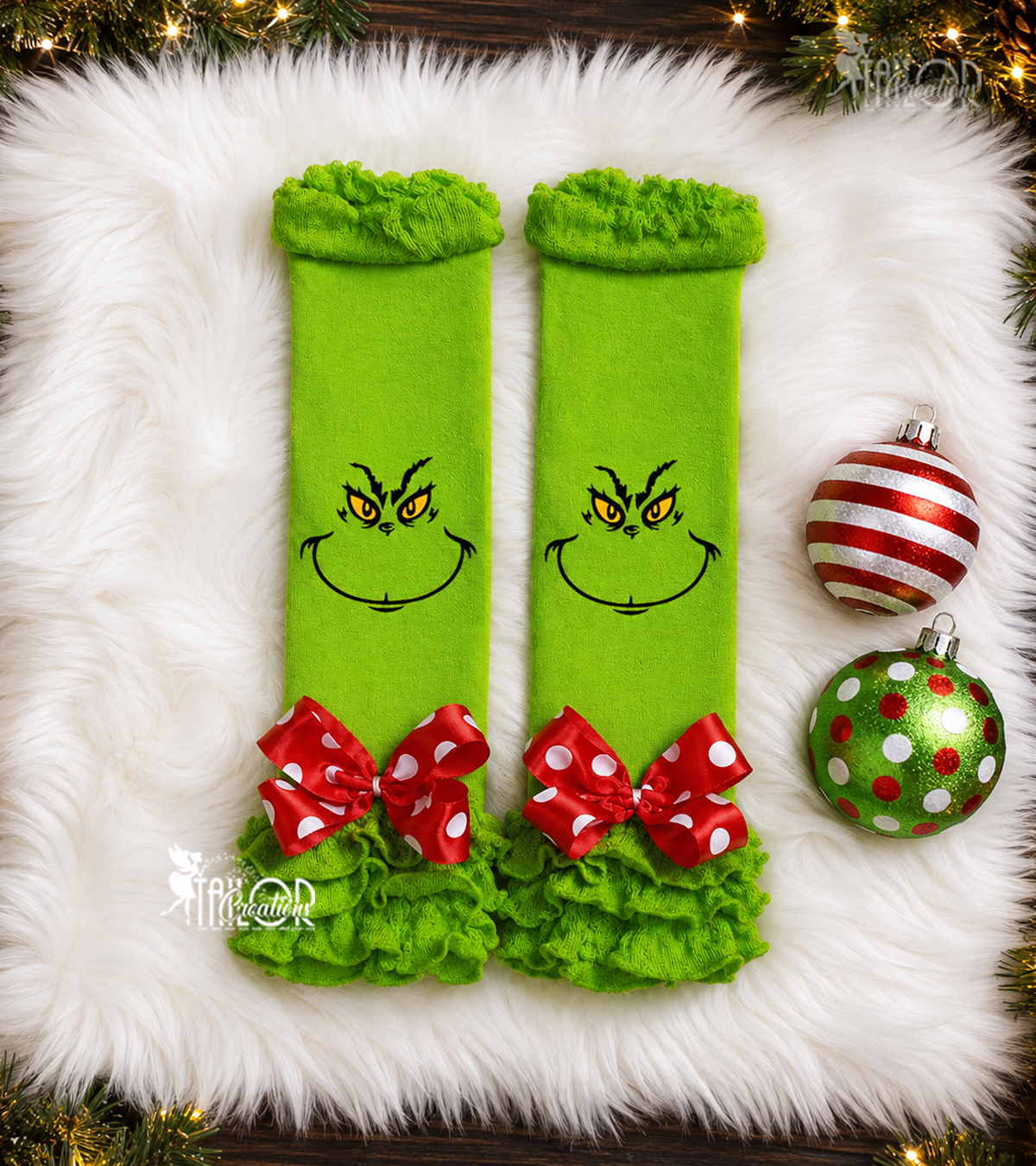 Grinch Leg Warmers - Grinch Bow Leg Warmers Set - Grinch Baby Toddler Leg Warmers