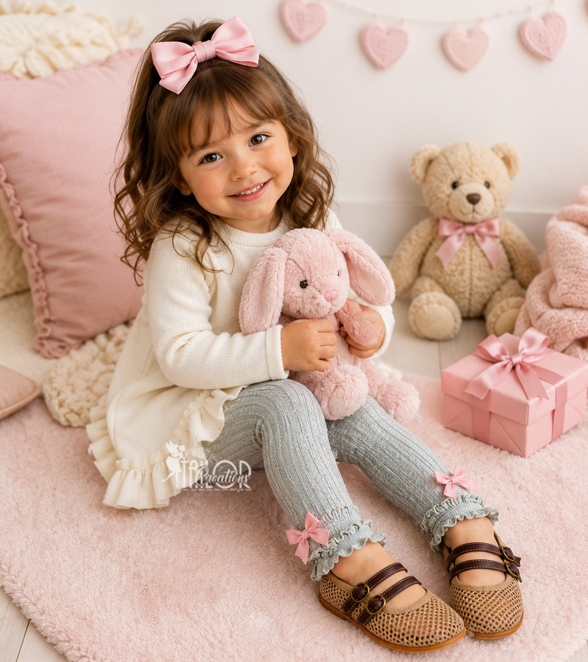 Heather Gray Bow Ruffle Leggings for Toddler Girls - Pink Bow Leggings