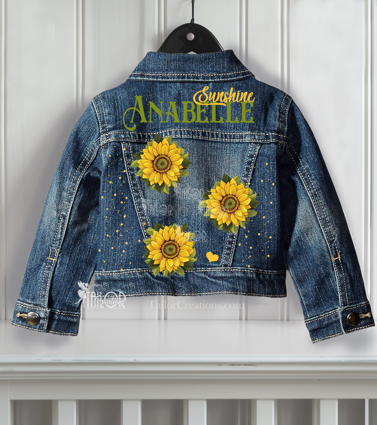 Sunflower Denim Name Jacket Toddler Kids - Custom Flower Denim Jean Jacket