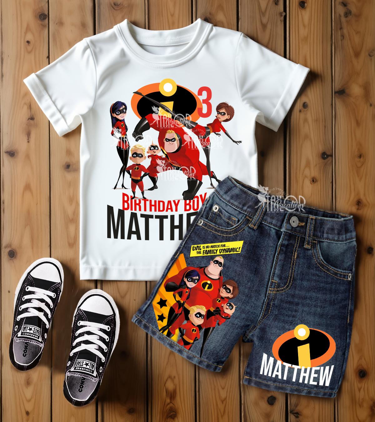 Incredibles Custom Denim Birthday Party Toddler Boy Outfit - Disney Pixar Custom Denim