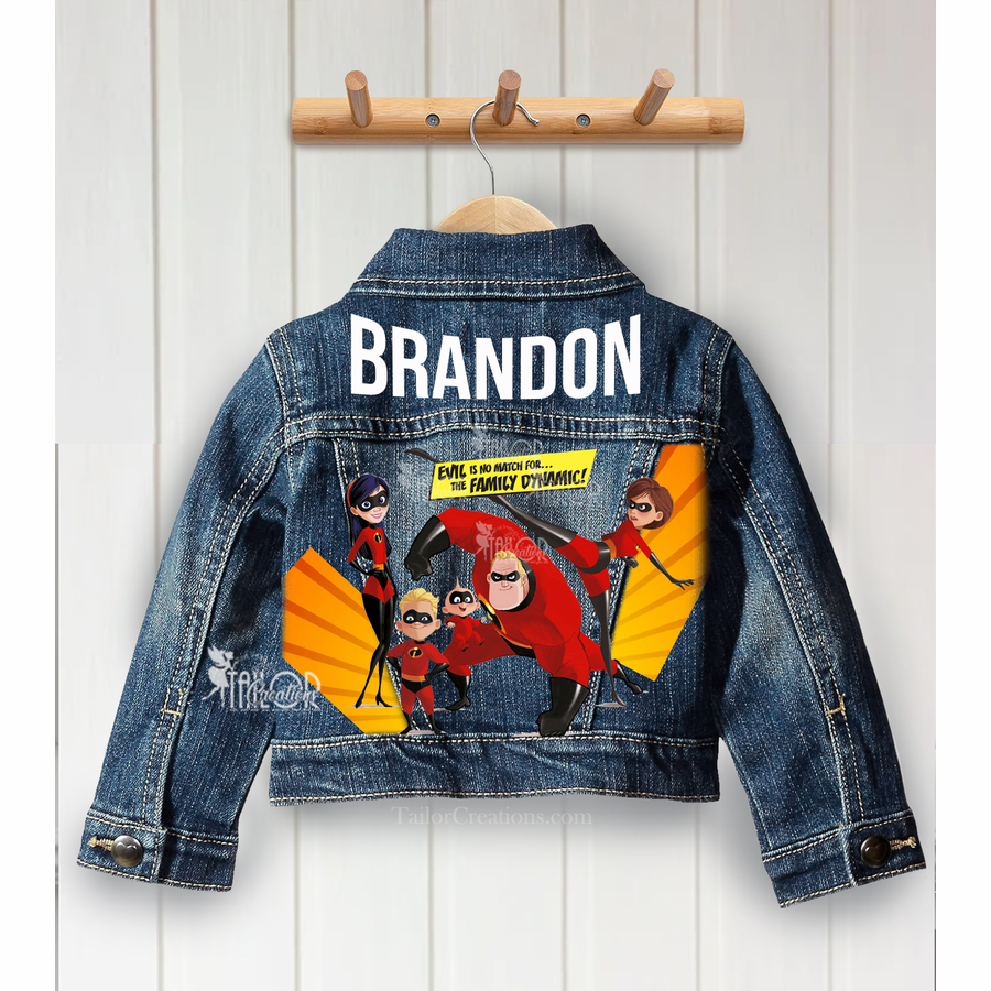 Incredibles Custom Name Denim Jacket - Disney Superhero Incredibles Name Jean Jacket