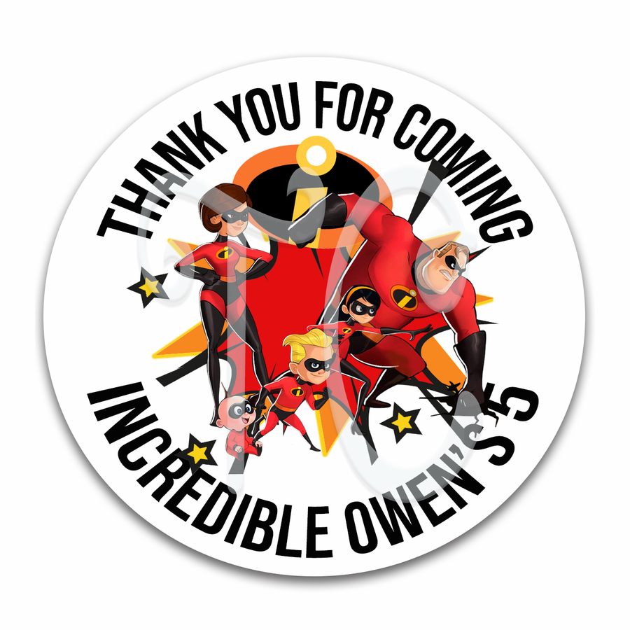 Incredibles Personalized Birthday Party  Favor Stickers Party - Incredibles Party Supplies Ideas