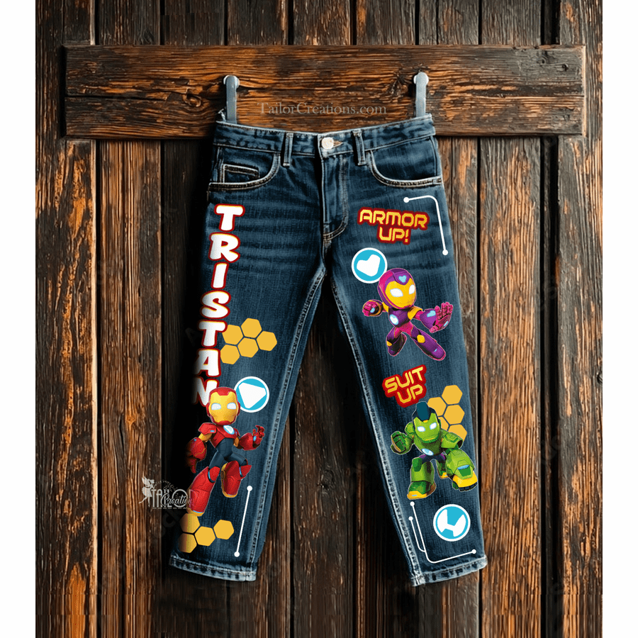 Iron man and His Awesome Friends Custom Pants Jeans - Superhero Birthday Party Outfit