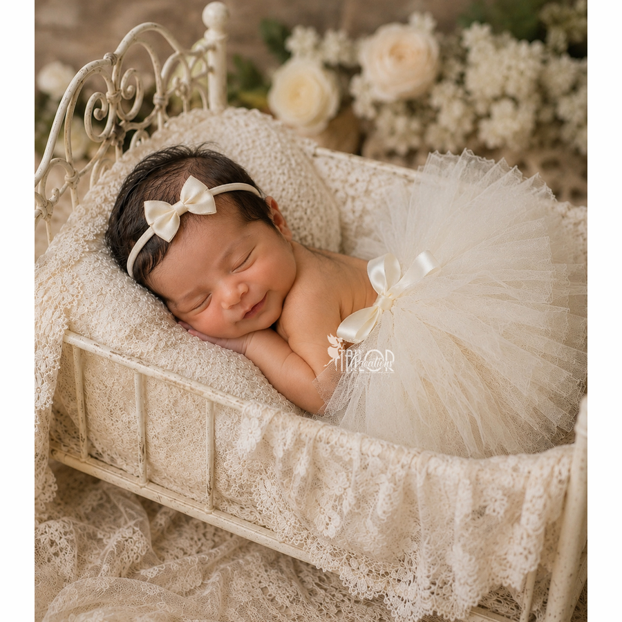 Ivory Baby Girl Newborn Tutu and Headband Set - Antique White Baby Tutu Dress