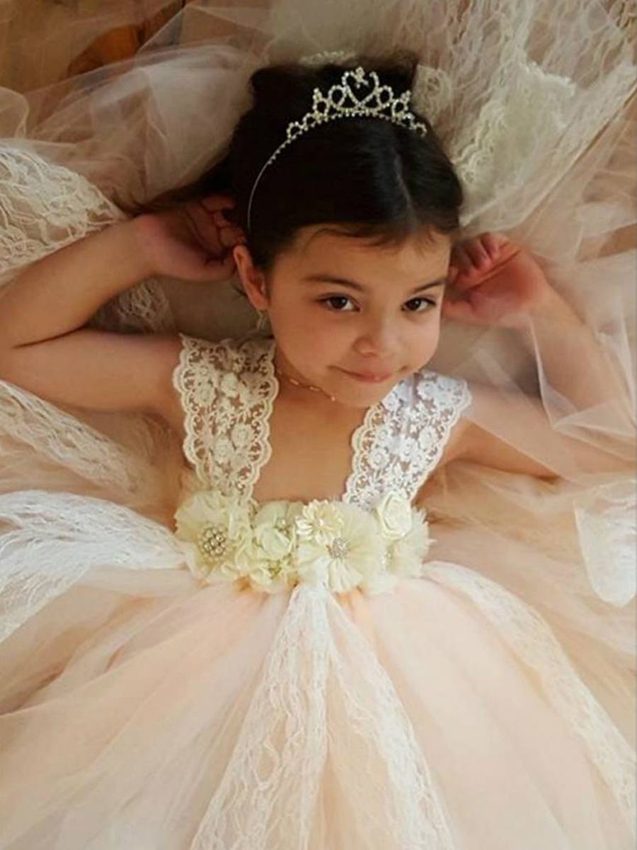 Lace Ivory and Peach Tutu Dress