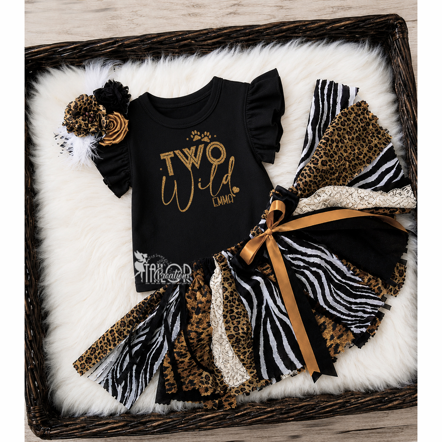 Jungle Theme Cheetah Birthday Tutu Outfit - Safari Wild One Birthday Dress Skirt Set