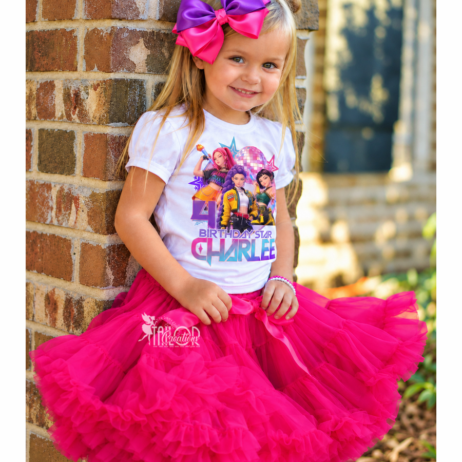 K Pop Demon Hunters Birthday Girl Outfit - Hentrix Hot Pink Pettiskirt Birthday Outfit