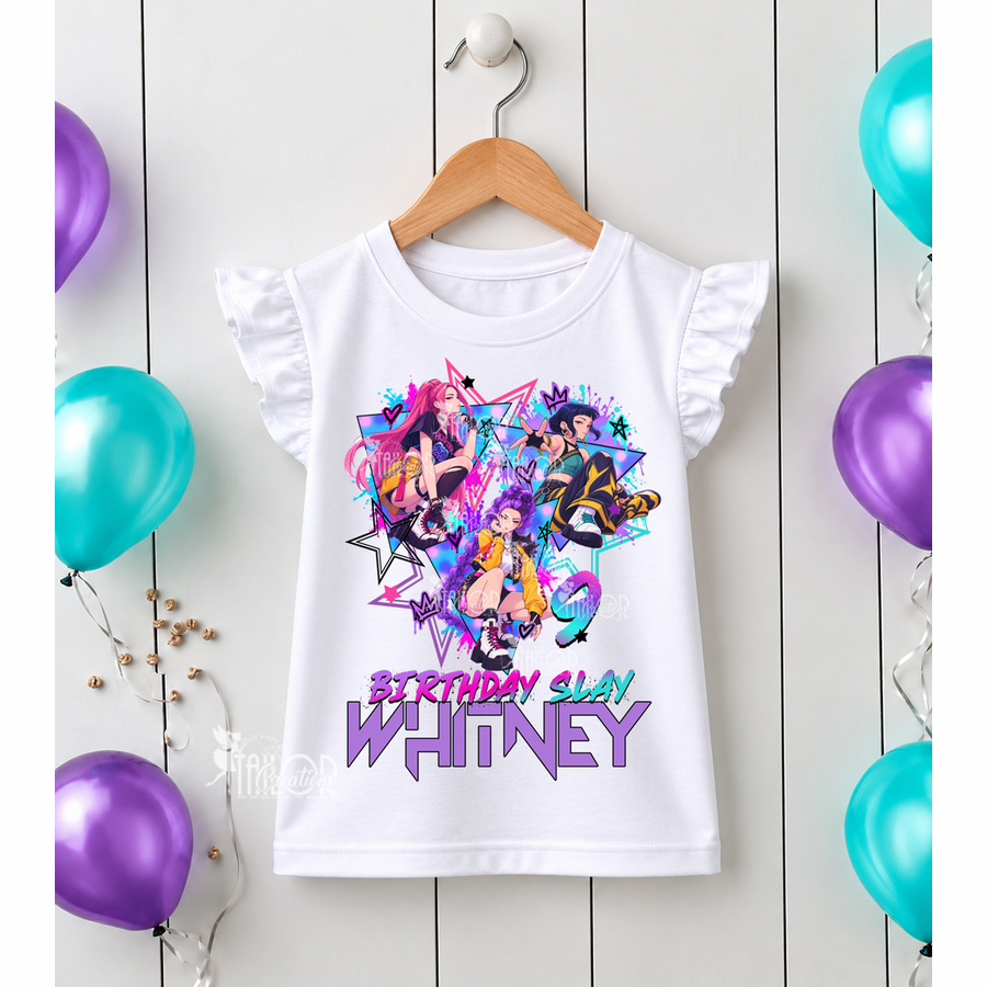 K Pop Huntrix Birthday Girl Tee Shirt - Personalized Huntrix Birthday Party Shirts Outfit