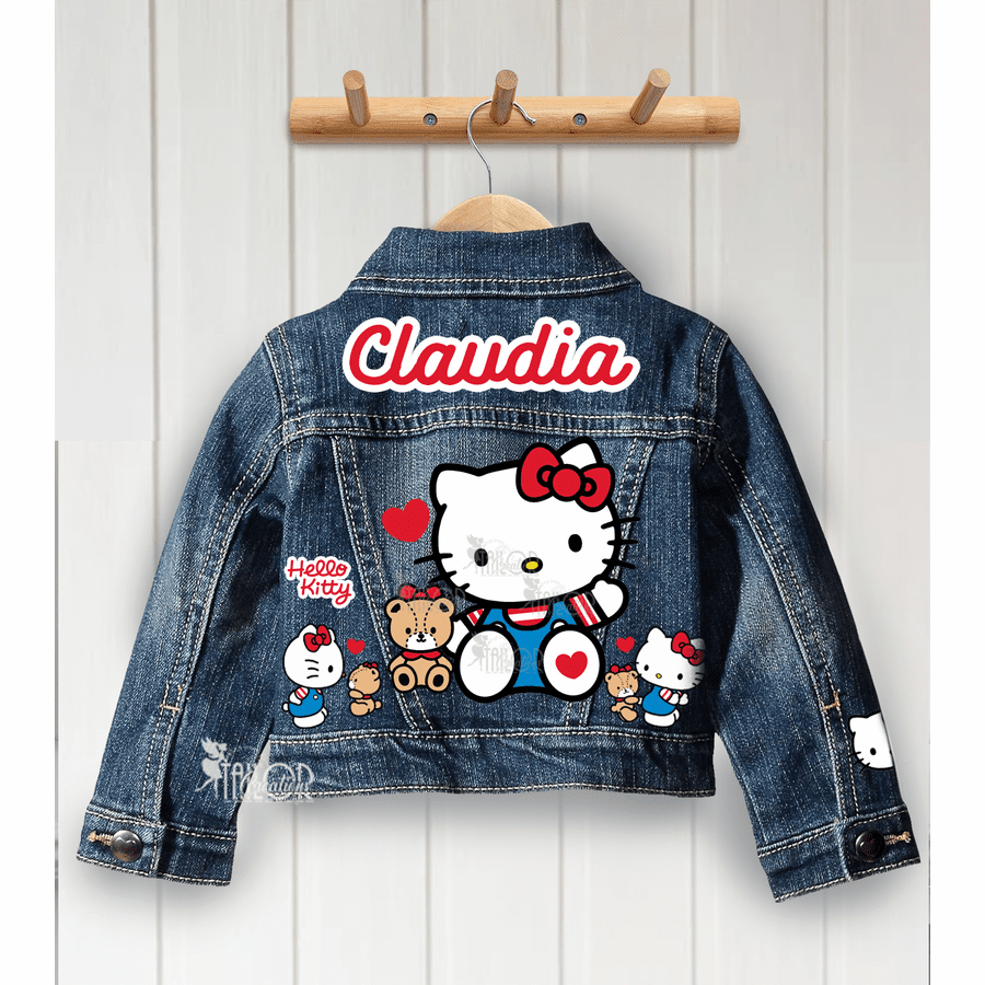 Cute Kawaii Hello Kitty Custom Jean Jacket Denim Outfit for Girls