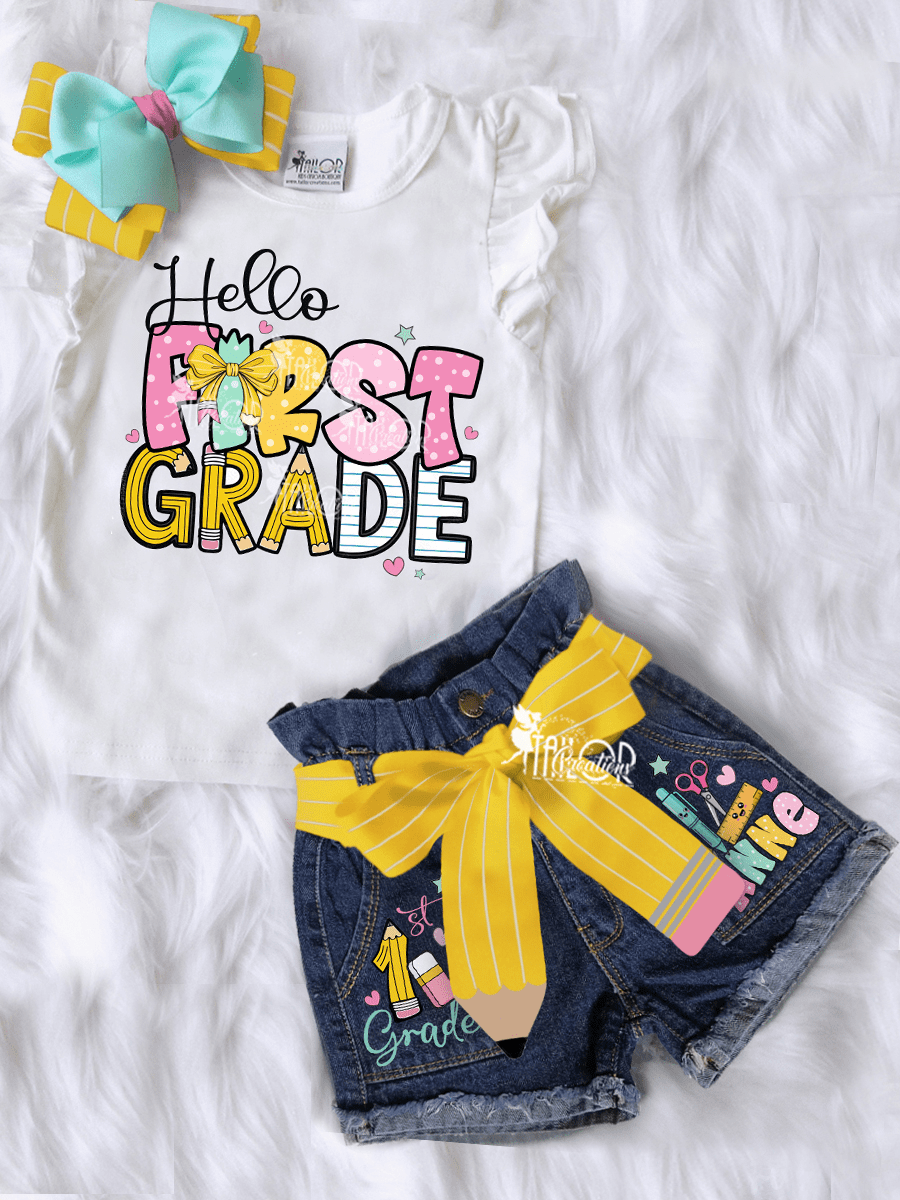 First Grade Kindergarten & PreK Custom 1st Day of School Shirt Outfit Set