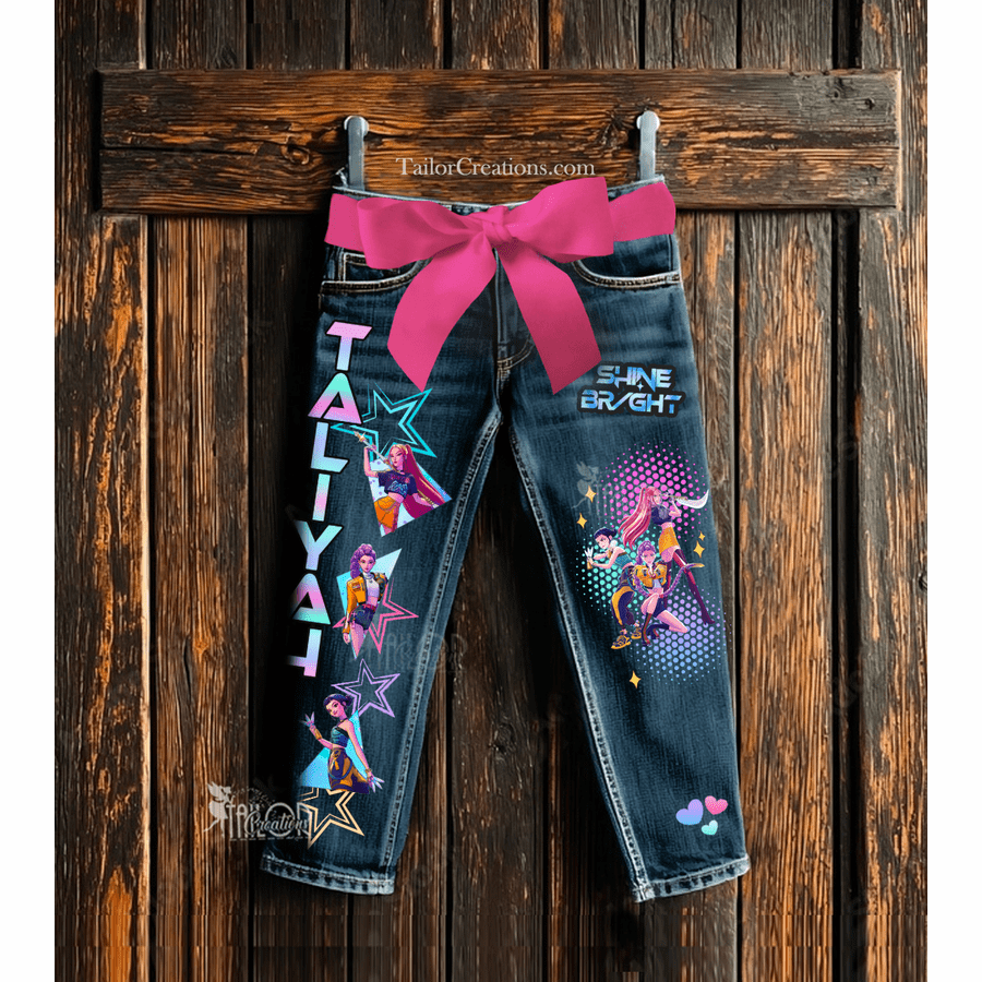 Kpop Demon Hunters Custom Denim Jeans - Huntrix K-pop Demon Hunters Fan Merch Gift