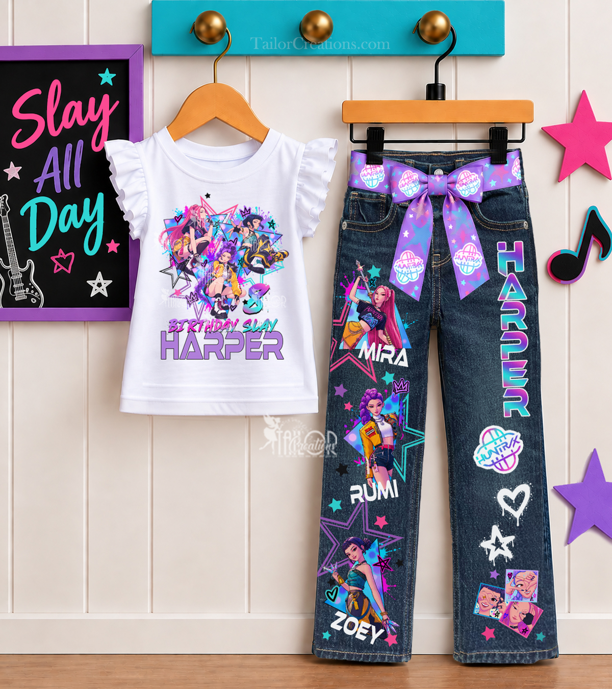 Kpop Demon Hunters Custom Denim Jeans - Huntrix K-pop Demon Hunters Fan Merch Gift