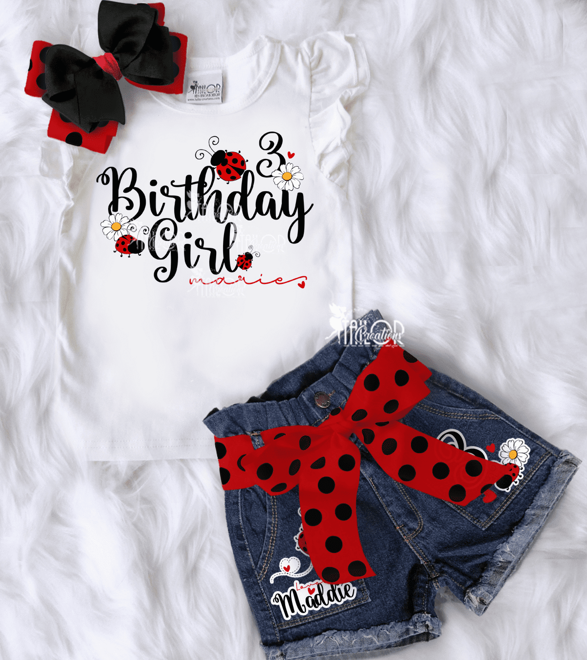 Ladybug Birthday Party Outfit - Ladybug Theme Polka Dot Toddler Outfit, Ladybug Shorts Set