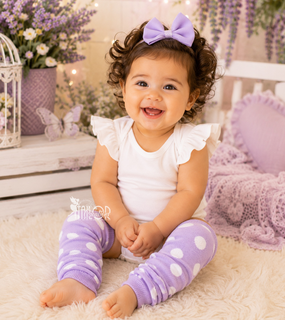 Lavender and White Polka Dot Bow Leg Warmers -  Little Girls Ballet Warmers Toddler Baby