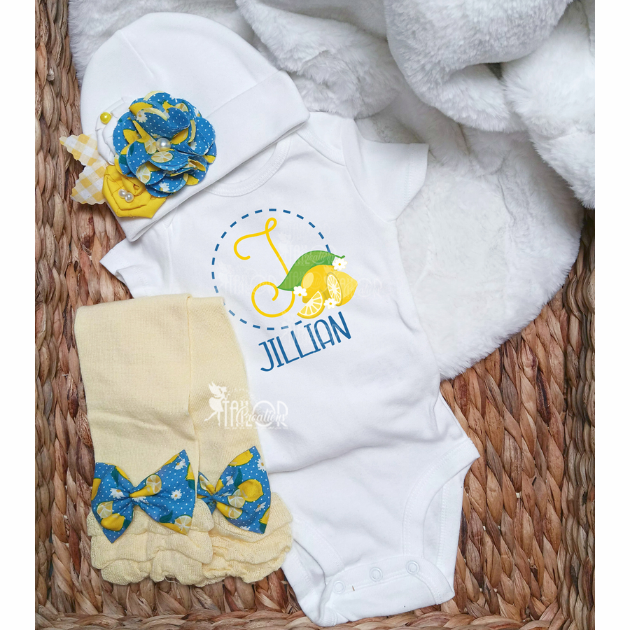 Lemon Baby Girl Outfit Bodysuit Leg Warmers Gift Set - Lemon Baby Girl Outfit - 