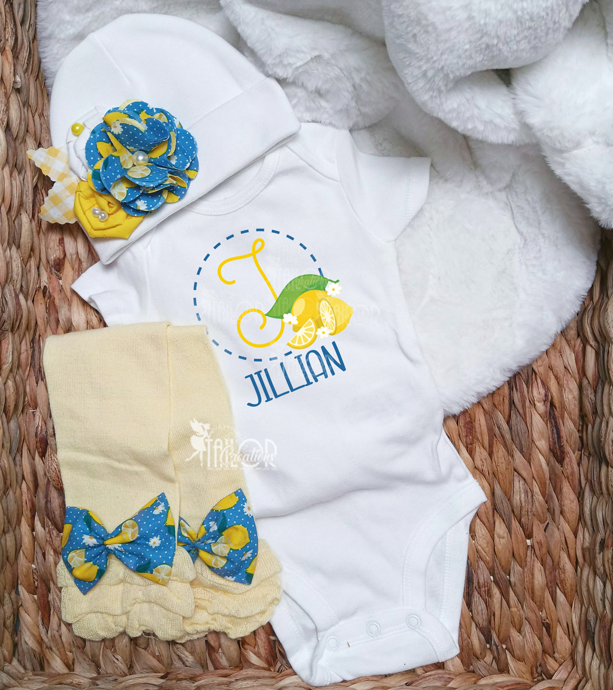 Lemon Baby Girl Outfit Bodysuit Leg Warmers Gift Set - Lemon Baby Girl Outfit -