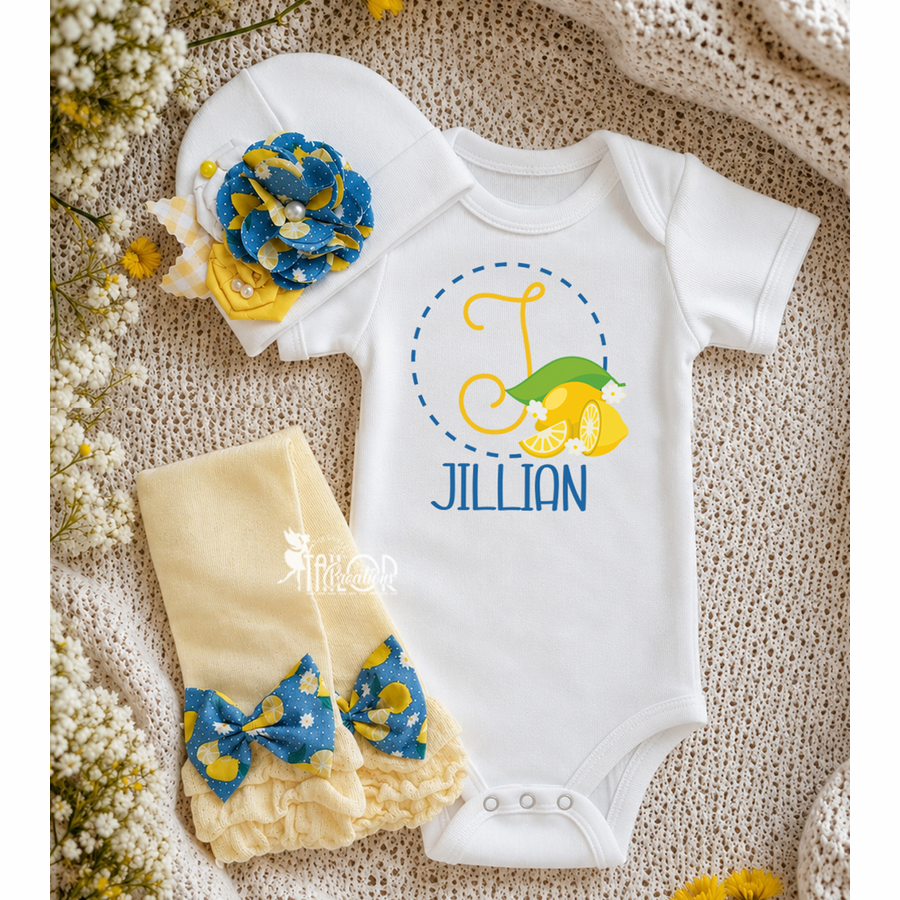 Lemon Baby Girl Outfit Bodysuit Leg Warmers Gift Set - Lemon Baby Girl Outfit -